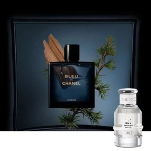 Luxus vs. Duftzwilling: Gegenüberstellung der Flakons eines Bleu de Chanel EDP und einer Direct-to-Consumer Alternative.