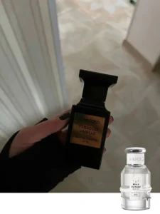 Gegenüberstellung von teurem Luxusparfüm und einem Nischen-Dupe zur Veranschaulichung von Parfümöl-Konzentration und Preis-Leistung.